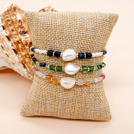 Bohemian Baroque Natural Pearl Stretch Bracelet for Women, Solid Color Jewelry