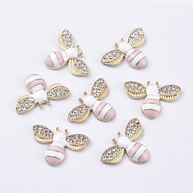 Alloy Enamel Cabochons, with Crystal Rhinestone, Bee, Light Gold