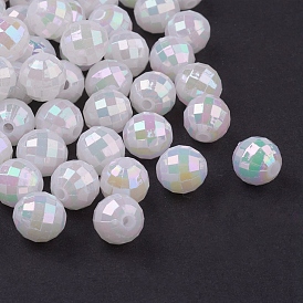 Placage de perles acryliques en poly styrène écologique, blanc, couleur ab , ronde à facettes