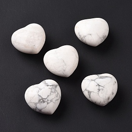 Natural Howlite Heart Love Stone, Pocket Palm Stone for Reiki Balancing