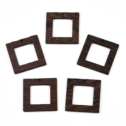Natural Wenge Wood Pendants, Undyed, Square Frame Charms