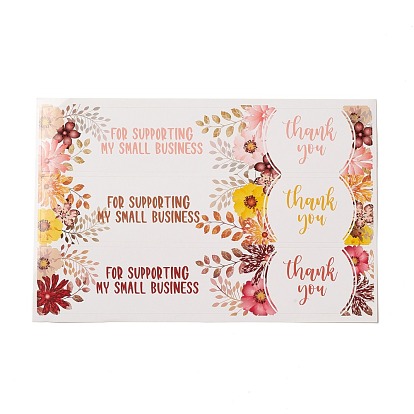 Floral Pattern Stickers, Thank you Theme Adhesive Label Stickers, with Word, Rectangle