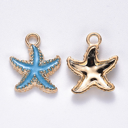 Alloy Enamel Pendants, Starfish, Light Gold