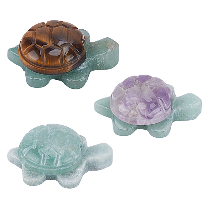 3Pcs 3 Styles Natural Mixed Gemstone Tortoise Display Decorations, Figurine Home Decoration, Reiki Energy Stone for Healing