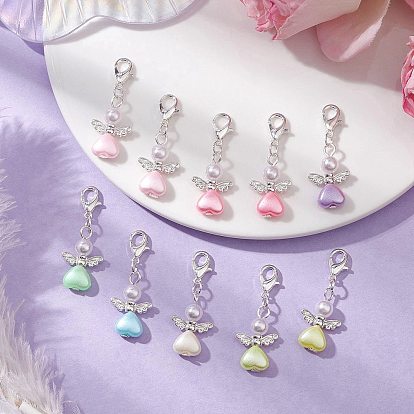 Подвеска в форме сердца ангела из АБС-пластика и акрила с имитацией жемчуга, с цинковым сплавом застежками омаров коготь