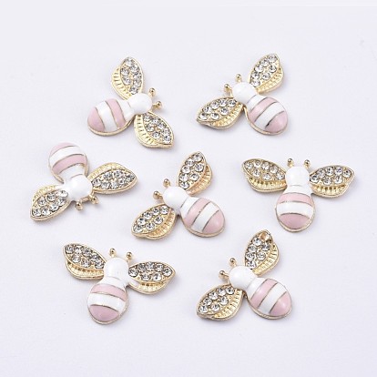 Alloy Enamel Cabochons, with Crystal Rhinestone, Bee, Light Gold