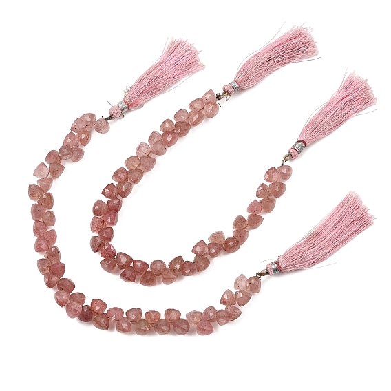 Natural Strawberry Quartz Beads Strands, Triangle, Top Drilled, Faceted, with Tassel