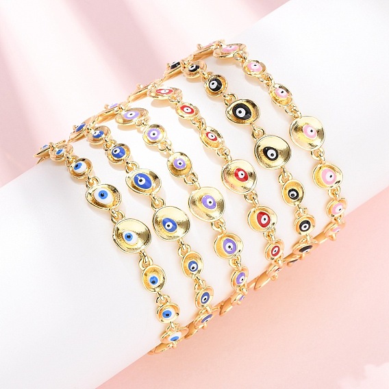 Браслеты из латунной цепочки для женщин, злые глаза, с эмалью, реальный 18 k позолоченный, стойки покрытие, долговечный, без кадмия и без свинца