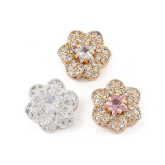 Стойки обшивки латунь микро проложить кубического циркония бусы, долговечный, без свинца и без кадмия, цветок со звездой