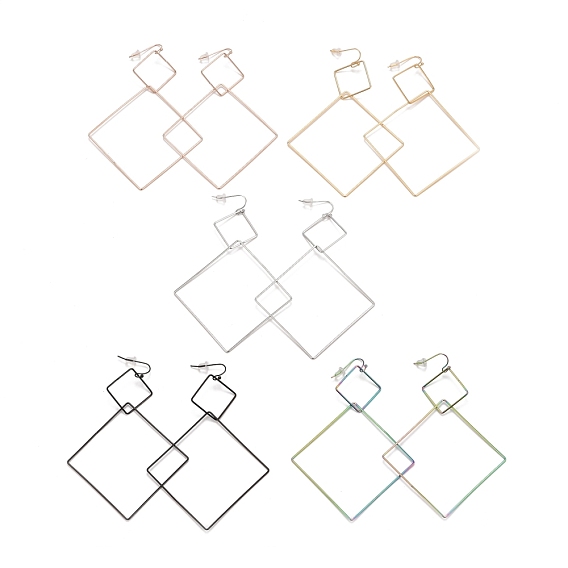 Rhombus 304 Stainless Steel Dangle Earrings for Women