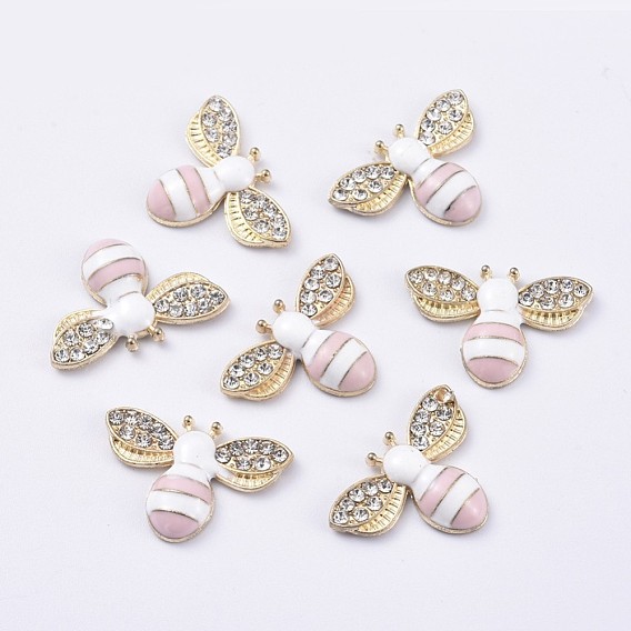 Alloy Enamel Cabochons, with Crystal Rhinestone, Bee, Light Gold