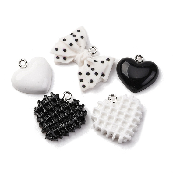 Непрозрачные подвески смолы, сердечный бант, с железной платиной петлей