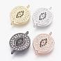 Brass Micro Pave Cubic Zirconia Links, Flat Round