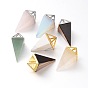 Natural & Synthetic Mixed Stone Point Pendulum Pendants, with Brass Findings, 30~34x15x15mm, Hole: 5x6mm