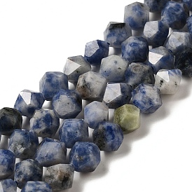 Natural Blue Spot Stone Beads Strands, Star Cut Round Beads, Faceted