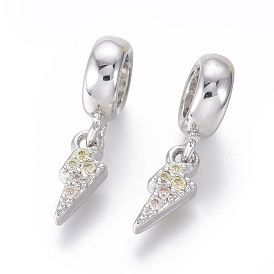 Brass Micro Pave Cubic Zirconia European Dangle Charms, Large Hole Pendants, Cadmium Free & Lead Free, Lightning Bolt, Colorful