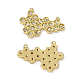 Rack Plating Brass Micro Pave Clear Cubic Zirconia Connector Charms, Long-Lasting Plated, Honeycomb/Hive Links