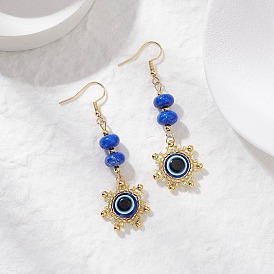 Серьги-подвески из бисера из стекла и смолы от сглаза и солнца, золотые, с синтетической императорской яшмой