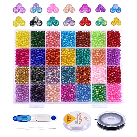 DIY Stretch Bracelet Making Kits, 2380Pcs 28 Colors Spray Painted Crackle Glass Beads, 2 Rolls Elastic Crystal Thread, Sewing Scissors & Stainless Steel Beading Needles