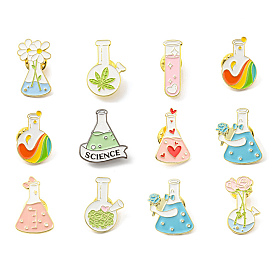 Flask/Test Tube Enamel Pins, Science Lab Themed Alloy Badge, Golden