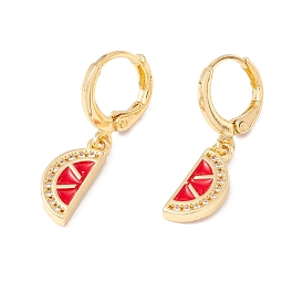 Enamel Watermelon Dangle Leverback Earrings with Clear Cubic Zirconia, Real 18K Gold Plated Brass Drop Earrings, Lead Free & Cadmium Free