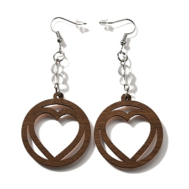 304 серьги-подвески в форме полого сердца из нержавеющей стали и дерева