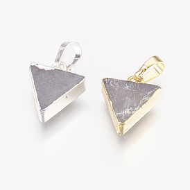 Natural Labradorite Charms, with Brass Findings, Triangle