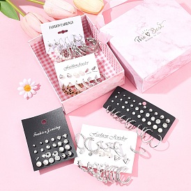 5 Conjuntos 5 Estilos Conjuntos de pendientes de aleación, plástico, perlas, acrílico y diamantes de imitación