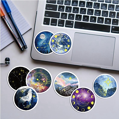 50Pcs 50 Styles Space Theme Paper Stickers Sets, Adhesive Decals for DIY Scrapbooking, Photo Album Decoration, Moon Pattern