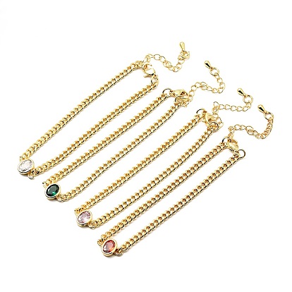 Браслет с кубическим цирконием и овальными звеньями с цепочками, позолоченные латунные украшения для женщин, без свинца и без кадмия