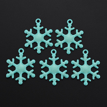 Spray Painted Alloy Enamel Pendants, with Glitter Powder, Cadmium Free & Nickel Free & Lead Free, Snowflake