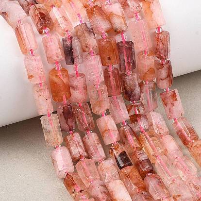 Натуральный гематоидный кварц / нитки из железистого кварца, граненые, колонка, с бисером