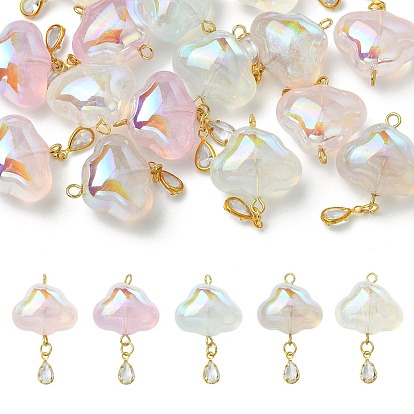 15Pcs 5 Colors Transparent Acrylic with Brass Micro Pave Cubic Zirconia Pendants, with 304 Stainless Steel Loops, Golden, Cloud with Teardrop
