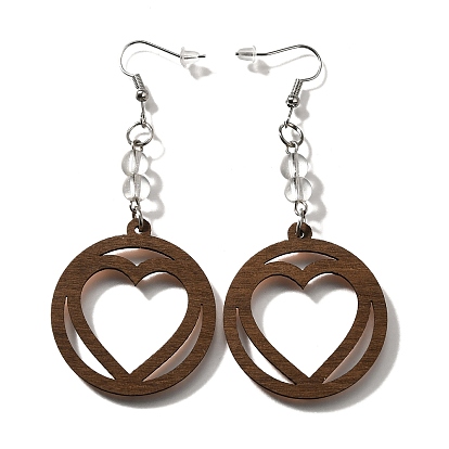 304 серьги-подвески в форме полого сердца из нержавеющей стали и дерева