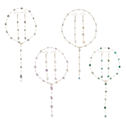 Комплекты из цепочек, сережек и ожерелий из натуральных камней ручной работы, латунные цепочки и 304 крючки для сережек из нержавеющей стали ювелирные наборы