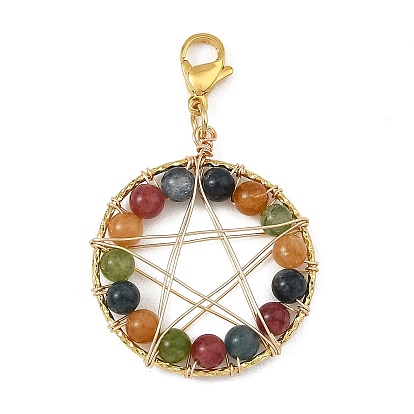 Natural Green Jade Imitation Tourmaline Pendant Decorations, with 304 Stainless Steel Lobster Claw Clasps, Star