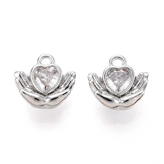 Латунные микропаве прозрачные кубические циркониевые подвески, без кадмия, без никеля и без свинца, сердце и руки