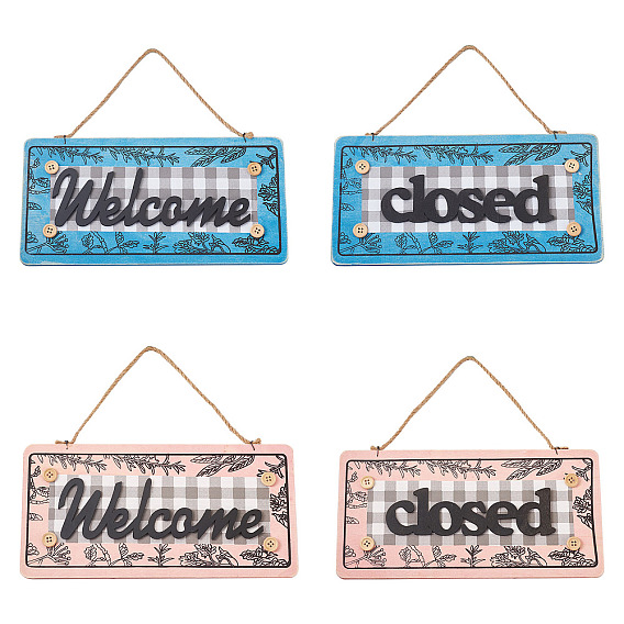 2шт 2 цветные деревянные дверные таблички украшения, двойной передний прямоугольник со словом "приветствие" и "закрыто"