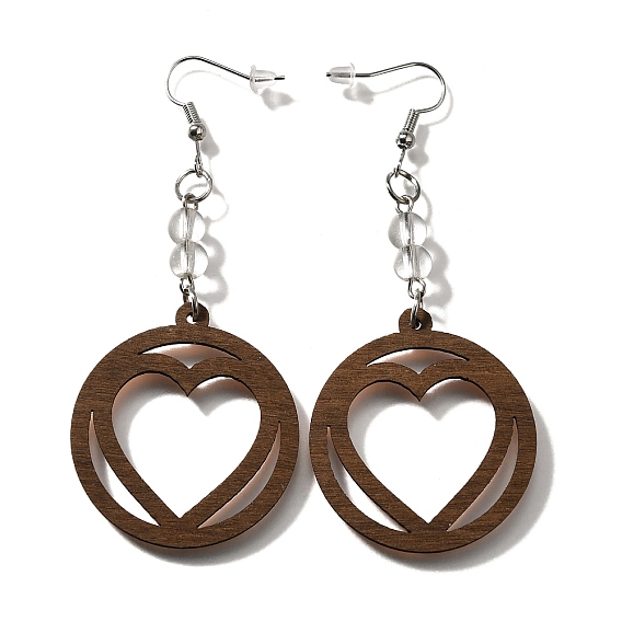304 серьги-подвески в форме полого сердца из нержавеющей стали и дерева