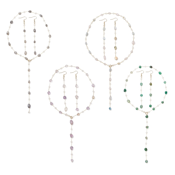 Комплекты из цепочек, сережек и ожерелий из натуральных камней ручной работы, латунные цепочки и 304 крючки для сережек из нержавеющей стали ювелирные наборы