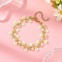 Flower Seed Bead Beaded Bracelet Sets with Gemstone for Women, Golden