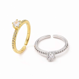 Clear Cubic Zirconia Diamond Open Cuff Ring, Brass Jewelry for Women