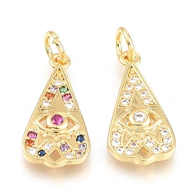 Brass Micro Pave Cubic Zirconia Pendants, Long-Lasting Plated, with Jump Ring, Drop with Eye, Real 18K Gold Plated