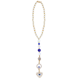 Подвесные украшения из сплава, стекла, жемчуга, ракушек и латуни, для автомобильных подвесных украшений, Сердце с глаз