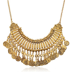 Женские массивные ожерелья-нагрудники из цинкового сплава в тибетском стиле с кисточками и монетами