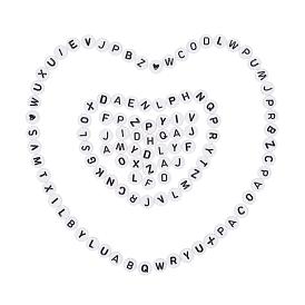 Perles en émail acrylique blanc de style pcs, trou horizontal, plat rond avec lettre et coeur noirs