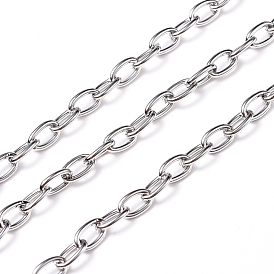 304 Stainless Steel Cable Chains, Unwelded, with Spool, Oval