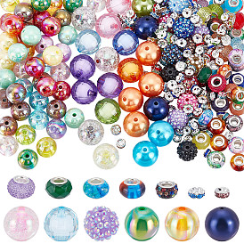 140 шт 10 стили акриловые бусины, круглые, с латунными бусинками со стразами (шт.)