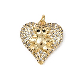 Латунные микро проложить кубического циркония подвески, сердце с медвежьими амулетами, с целью перехода в кольце, без кадмия и без свинца, стойки покрытие, долговечный