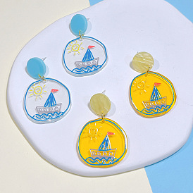  Cartoon Earrings Transparent Acrylic Sailboat Earrings Women's Children's Earrings